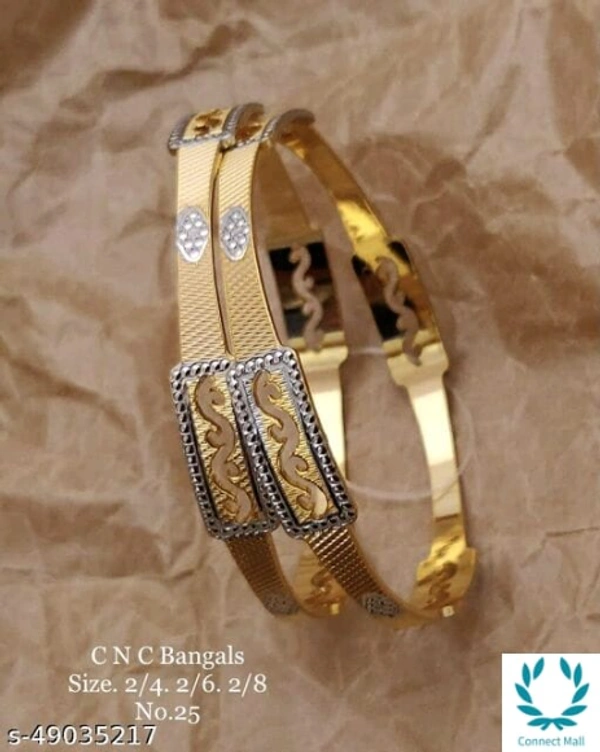 Beautiful Bangles Combination of Sliver and Gold Plating - 2.8